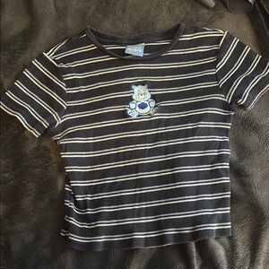 Black Striped Kids Shirt with Bear Patch